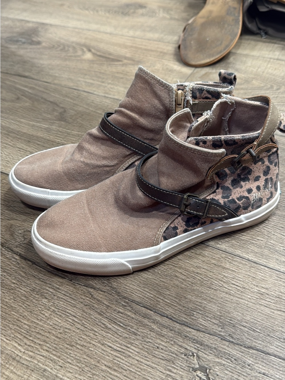 Blowfish Taupe High-Top Slip-On Sneakers with Leopard Accent